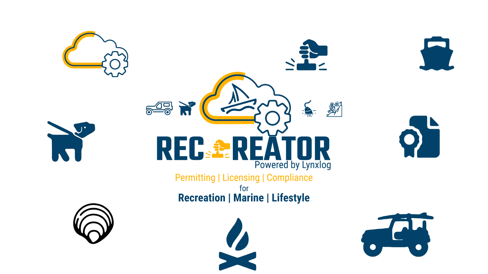 RecReator logo surrounded by relevant recreation icons